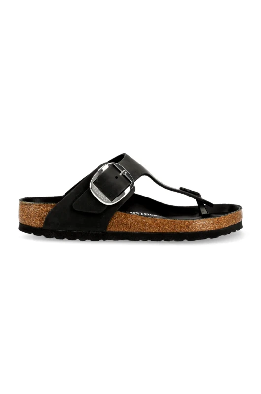 Birkenstock Δερμάτινες σαγιονάρες Birkenstock Gizeh Big Buckle γυναικείες, χρώμα: μαύρο, 1023334