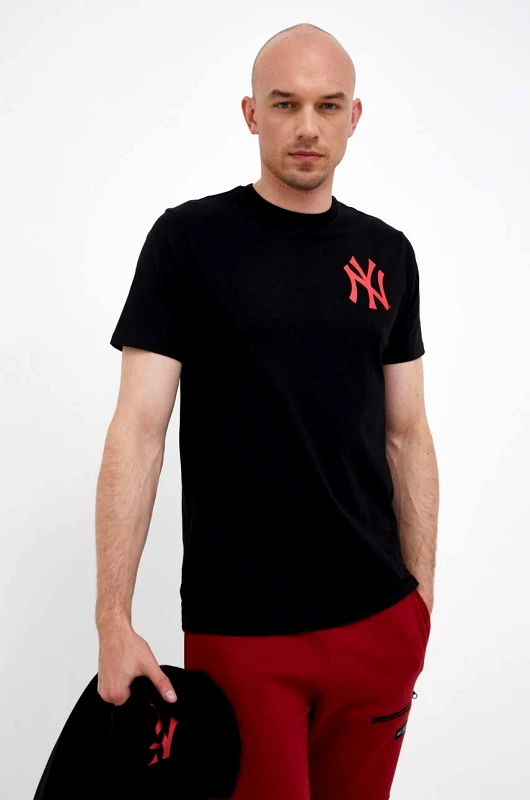 47 brand Βαμβακερό μπλουζάκι 47 brand MLB New York Yankees χρώμα: μαύρο