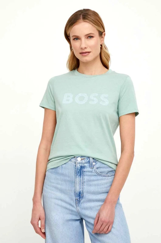 BOSS Orange Βαμβακερό μπλουζάκι Boss Orange BOSS ORANGE γυναικείο, χρώμα: πράσινο
