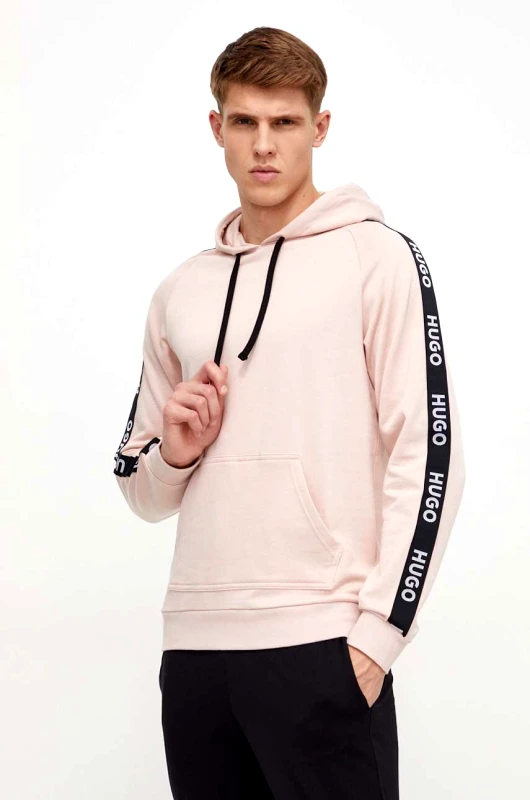 HUGO Βαμβακερό φούτερ HUGO χρώμα: ροζ, με κουκούλα