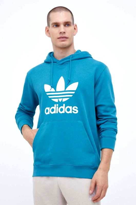 Βαμβακερή μπλούζα adidas Originals χρώμα: τιρκουάζ, με κουκούλα φωτογραφία