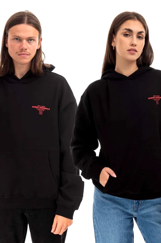 Guess Originals Μπλούζα Guess Originals Go Harper Ls Hoodie χρώμα: μαύρο, με κουκούλα