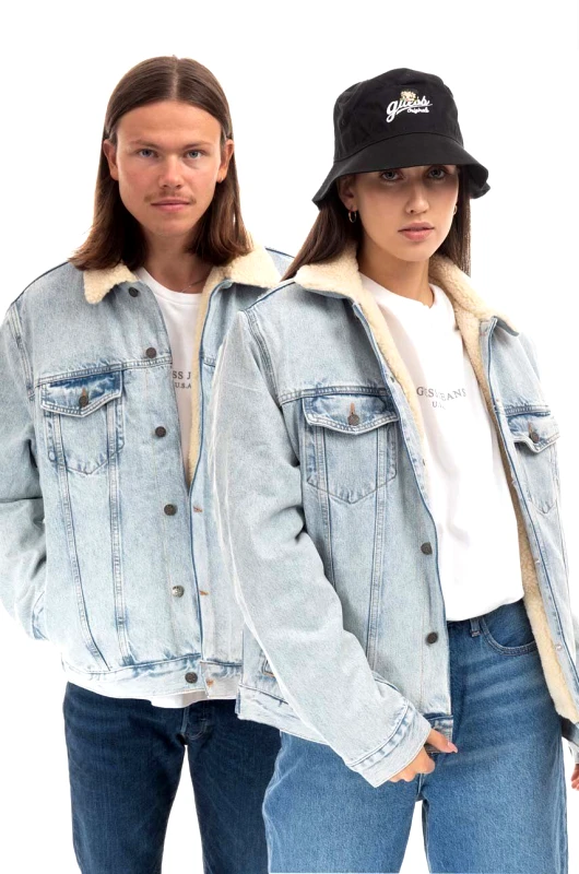 Guess U.S.A. Τζιν μπουφάν Guess ανδρικό, Kurtka GUESS USA Gusa Blue Denim Sherpa Jacket M2BN00D4S10 F9JJ