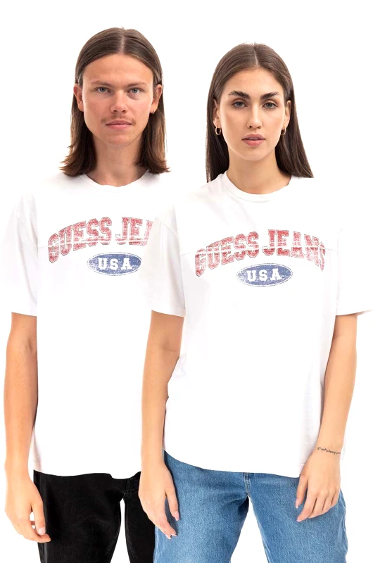 Guess U.S.A. Βαμβακερό μπλουζάκι Guess χρώμα: άσπρο, Koszulka GUESS USA Gusa Pieced Logo Tee M2BI06KBB50 G046