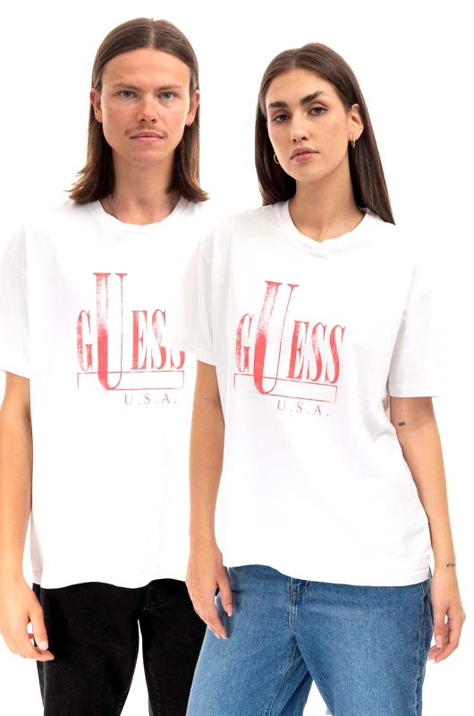 Guess U.S.A. Βαμβακερό μπλουζάκι Guess χρώμα: άσπρο, Koszulka GUESS USA Gusa Capital Logo Tee M2BI08KBB50 G046