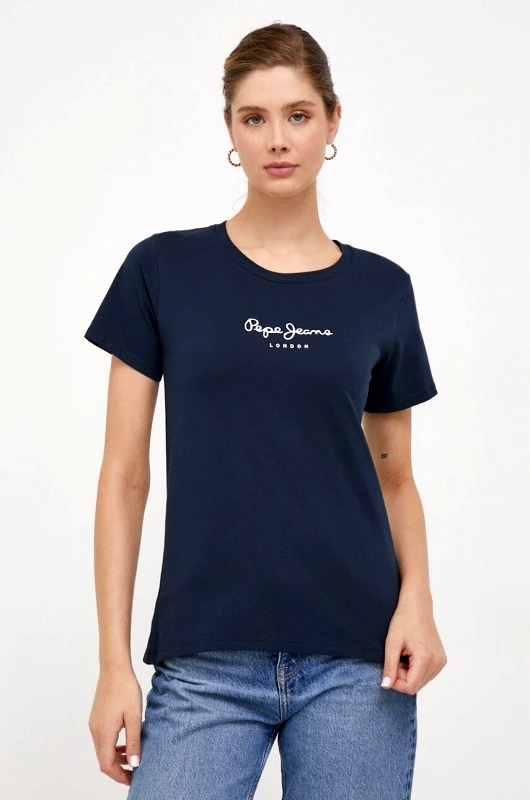 Pepe Jeans Βαμβακερό μπλουζάκι Pepe Jeans Wendys γυναικείο, χρώμα: ναυτικό μπλε
