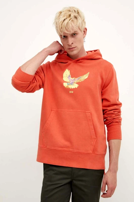KSUBI Βαμβακερή μπλούζα KSUBI flight kash hoodie χρώμα: πορτοκαλί, με κουκούλα, MPS24FL009