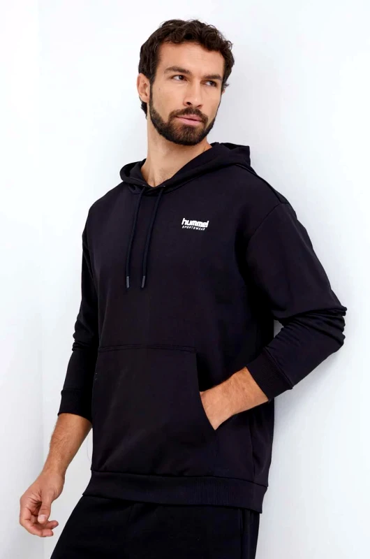 Hummel Βαμβακερή μπλούζα Hummel χρώμα: μαύρο, με κουκούλα