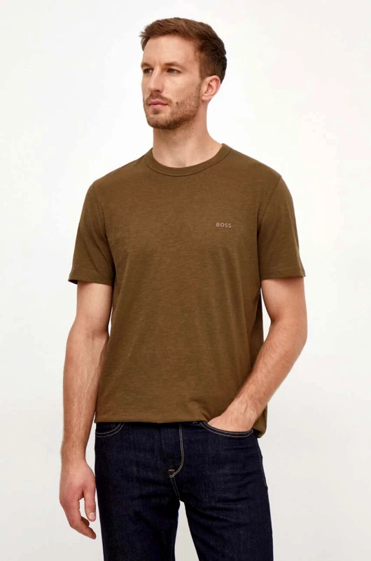 BOSS Orange Βαμβακερό μπλουζάκι Boss Orange ανδρικά, χρώμα: πράσινο