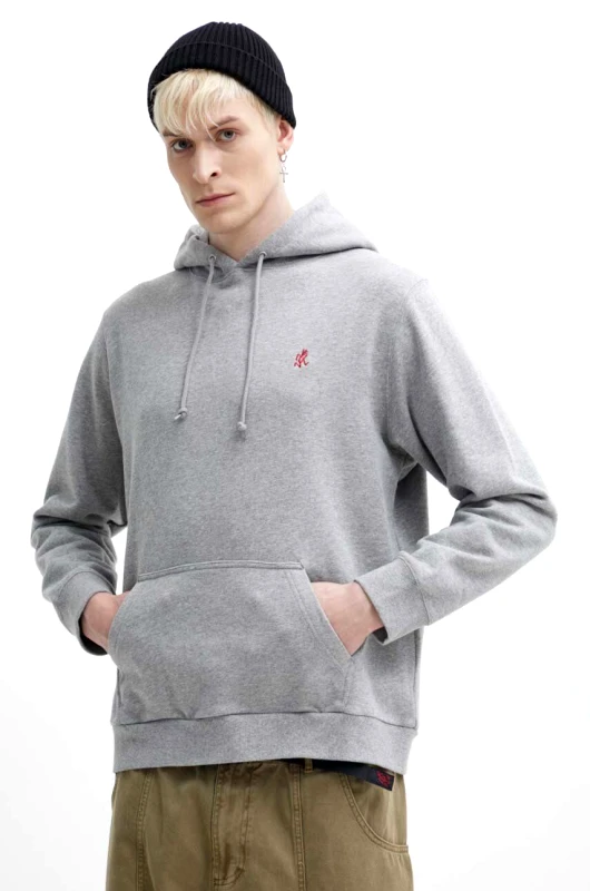 Gramicci Βαμβακερή μπλούζα Gramicci One Point Hooded Sweatshirt χρώμα: γκρι, με κουκούλα