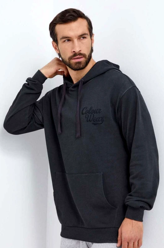 Colourwear Βαμβακερή μπλούζα Colourwear χρώμα: μαύρο, με κουκούλα