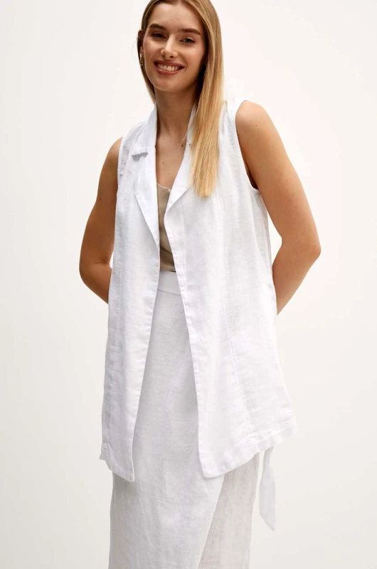 Sisley Λινό γιλέκο Sisley χρώμα: άσπρο, 21I4LJ00L