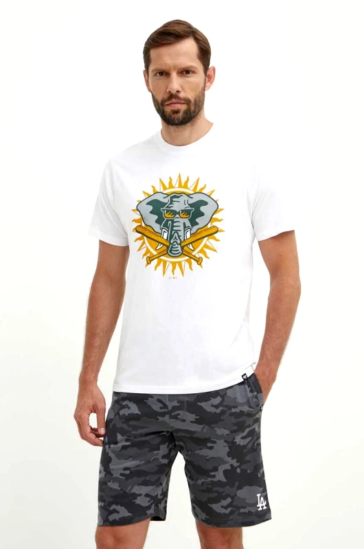 47 brand Βαμβακερό μπλουζάκι 47 brand MLB Oakland Athletics ανδρικό, χρώμα: άσπρο, BC018TEMECH615133WW