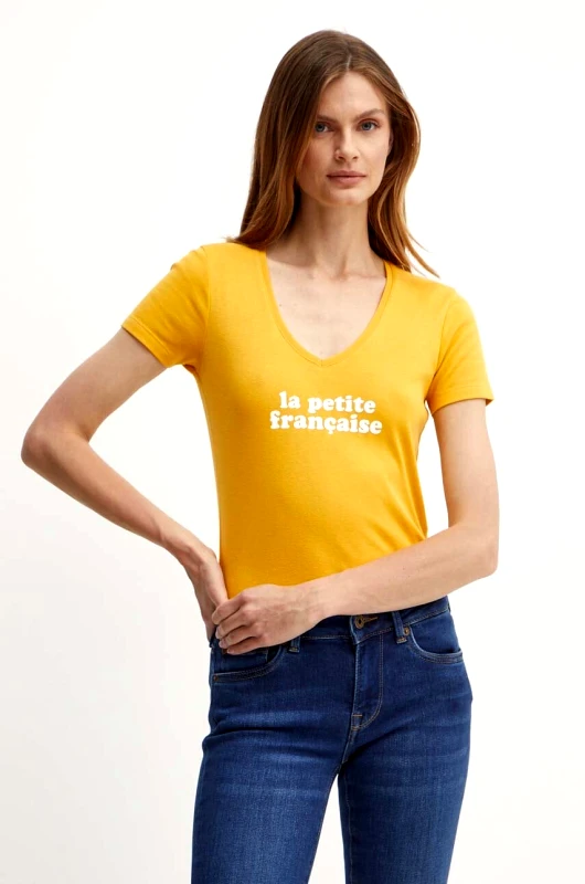 La Petite Française Βαμβακερό μπλουζάκι La Petite Française THIBAULT γυναικείο, χρώμα: πορτοκαλί