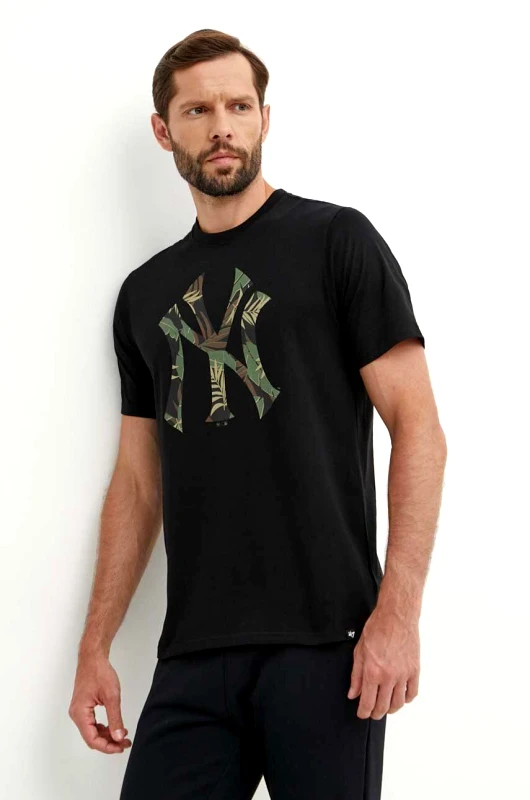 47 brand Βαμβακερό μπλουζάκι 47 brand MLB New York Yankees ανδρικό, χρώμα: μαύρο, BB017TEMECH610489JK