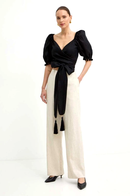 Luisa Spagnoli Πουκάμισο από λινό Luisa Spagnoli RUNWAY COLLECTIONRUNWAY COLLECTION χρώμα: μαύρο, 541141 541141