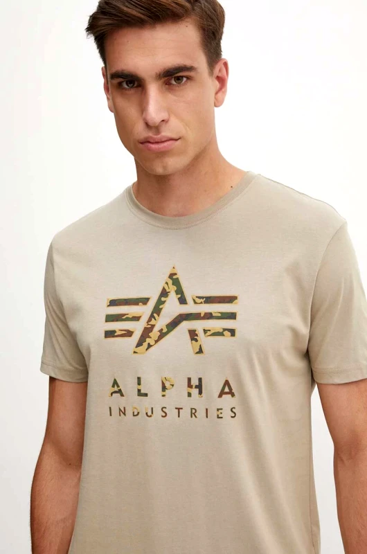 Alpha Industries Βαμβακερό μπλουζάκι Alpha Industries ανδρικό, χρώμα: μπεζ, 146506