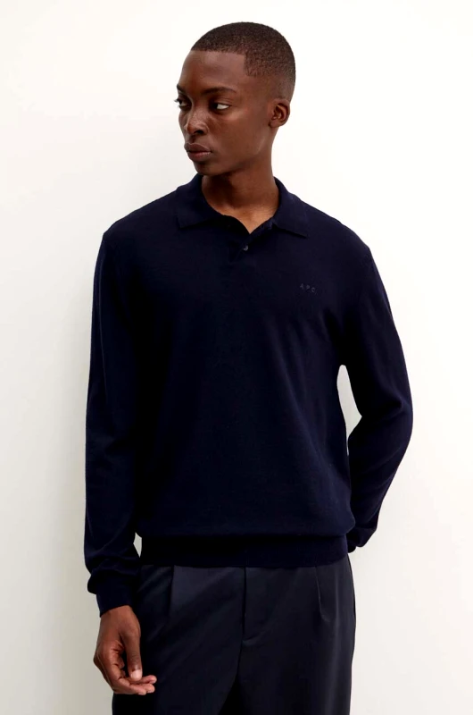 A.P.C. Μάλλινο πουλόβερ A.P.C. polo jacob logo ανδρικό, χρώμα: ναυτικό μπλε, WVAWM.H23324