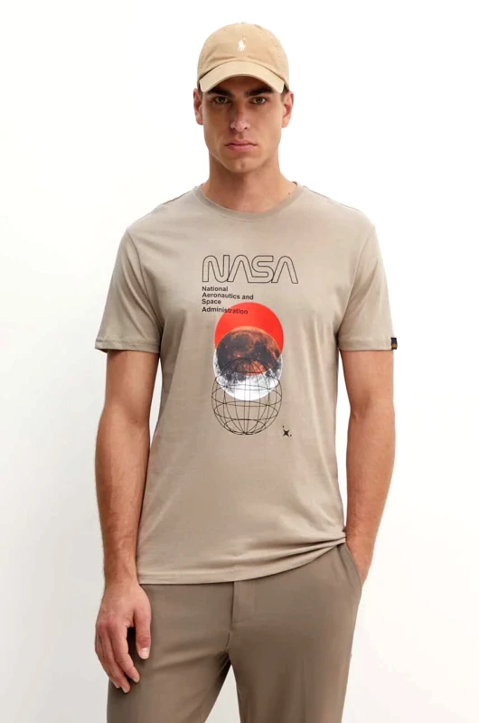 Alpha Industries Βαμβακερό μπλουζάκι Alpha Industries ανδρικό, χρώμα: μπεζ, 146510