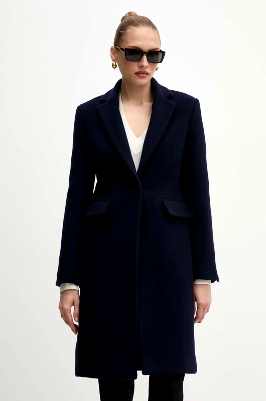 Pinko Μάλλινο παλτό Pinko χρώμα: ναυτικό μπλε, 103697 A225