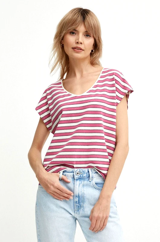 Pepe Jeans Μπλουζάκι με λινό μείγμα Pepe Jeans KHLOE KHLOE χρώμα: ροζ, PL505835 PL505835