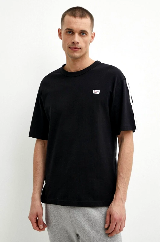 Reebok Βαμβακερό μπλουζάκι Reebok Court Sport ανδρικό, χρώμα: μαύρο, 100202807