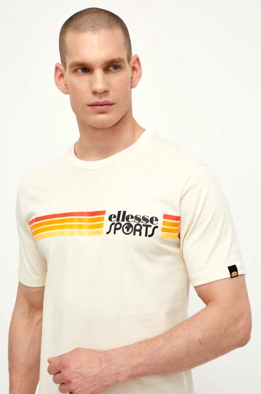Ellesse Βαμβακερό μπλουζάκι Ellesse Sorranta T-Shirt ανδρικό, χρώμα: μπεζ, SHV20128