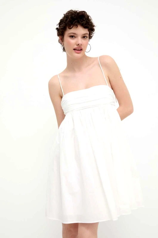 HUGO Βαμβακερό φόρεμα HUGO χρώμα: μπεζ, 50510433