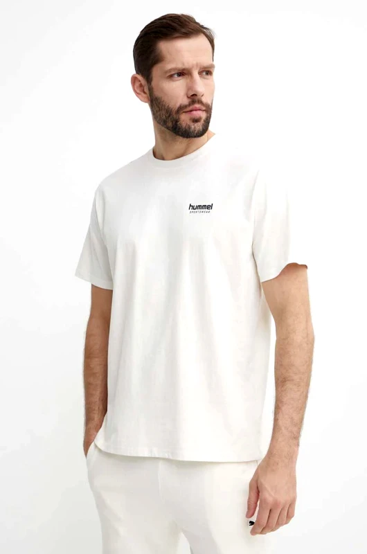 Hummel Βαμβακερό μπλουζάκι Hummel ανδρικά, χρώμα: μπεζ
