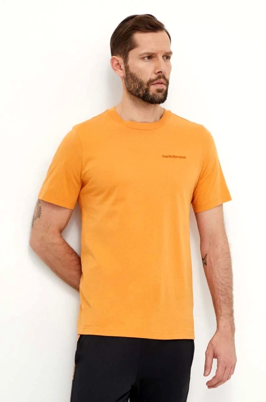 Peak Performance Βαμβακερό μπλουζάκι Peak Performance ανδρικά, χρώμα: πορτοκαλί