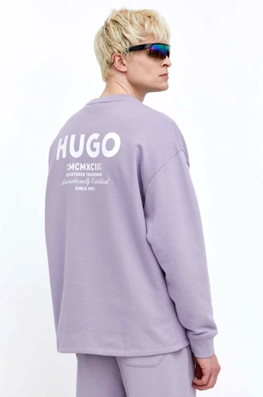 HUGO Blue Βαμβακερή μπλούζα Hugo Blue χρώμα: μοβ