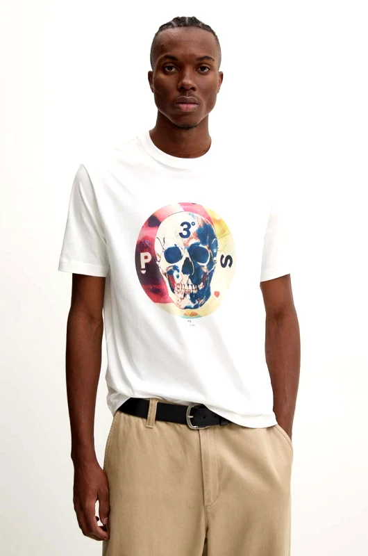 PS Paul Smith Βαμβακερό μπλουζάκι PS Paul Smith ανδρικό, χρώμα: μπεζ, M2R.220X.NP4800