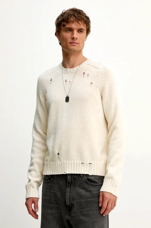Zadig&Voltaire Μάλλινο πουλόβερ ZADIG&VOLTAIRE ανδρικό, χρώμα: μπεζ, KMSW00698