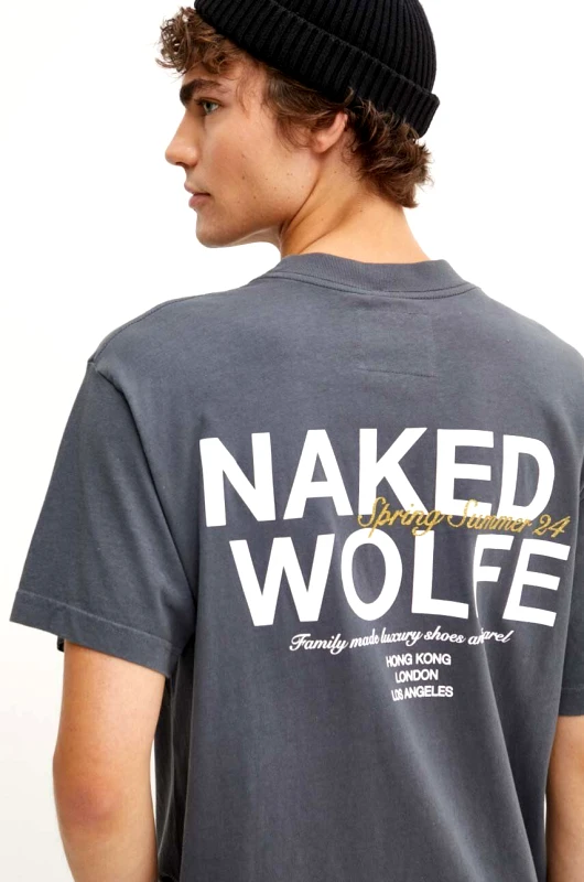Naked Wolfe Βαμβακερό μπλουζάκι Naked Wolfe ανδρικό, χρώμα: γκρι, classic.tee
