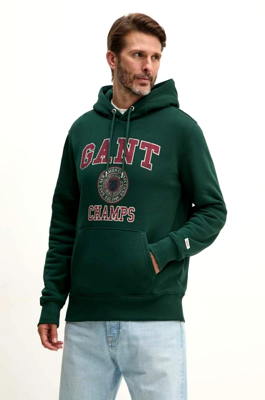 Μπλούζα Gant χρώμα: πράσινο, με κουκούλα, 2015068 φωτογραφία