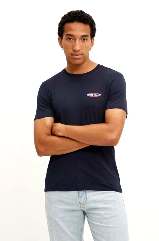 Guess Jeans Βαμβακερό μπλουζάκι Guess Jeans ανδρικό, χρώμα: ναυτικό μπλε, M4YI55 K8HM0