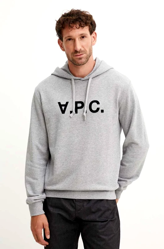 A.P.C. Βαμβακερή μπλούζα A.P.C. hoodie standard grand vpc GOTS χρώμα: γκρι, με κουκούλα, COHBN.M27908