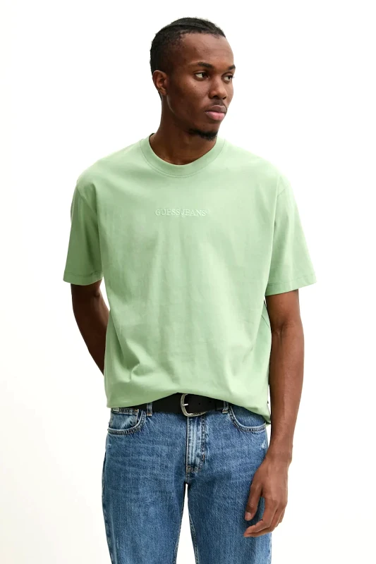 Guess Jeans Βαμβακερό μπλουζάκι Guess Jeans ανδρικό, χρώμα: πράσινο, M4YI44 K8FQ4