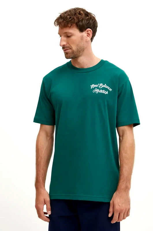 New Balance Βαμβακερό μπλουζάκι New Balance ανδρικό, χρώμα: πράσινο, MT43556MHN
