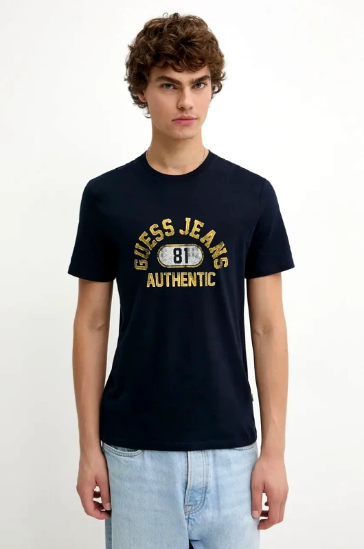 Guess Jeans Βαμβακερό μπλουζάκι Guess Jeans ανδρικό, χρώμα: ναυτικό μπλε, M4BI74 K8HM0