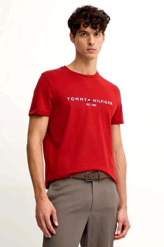 Tommy Hilfiger Βαμβακερό μπλουζάκι Tommy Hilfiger ανδρικά, χρώμα: κόκκινο