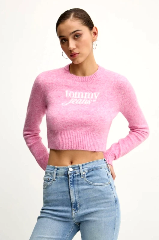 Tommy Jeans Πουλόβερ με προσθήκη μαλλιού Tommy Jeans γυναικείο, χρώμα: ροζ, DW0DW19895