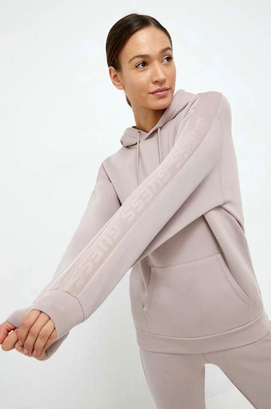 Guess Μπλούζα Guess , χρώμα: μοβ, με κουκούλα