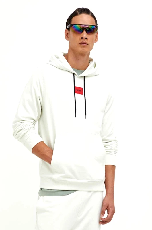 Hugo Βαμβακερή μπλούζα HUGO χρώμα: πράσινο, με κουκούλα