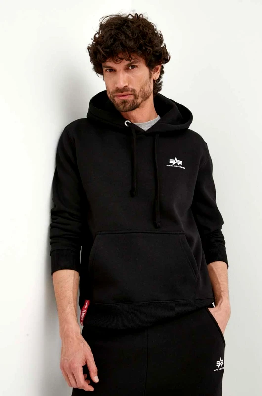 Μπλούζα Alpha Industries Basic χρώμα: μαύρο, με κουκούλα φωτογραφία