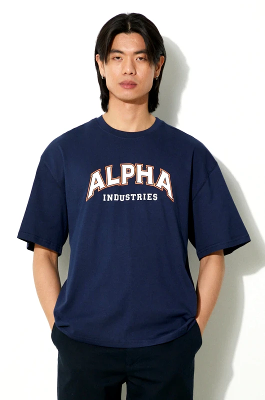 Alpha Industries Βαμβακερό μπλουζάκι Alpha Industries College ανδρικό, χρώμα: ναυτικό μπλε, 146501
