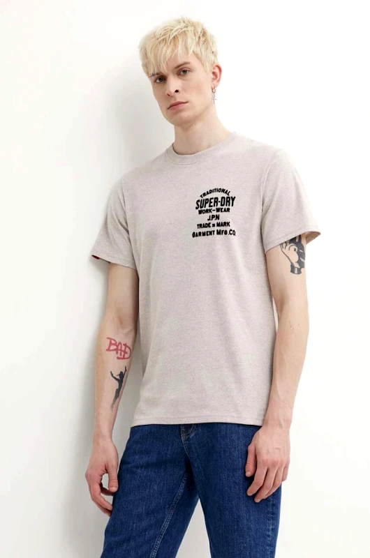 Superdry Μπλουζάκι Superdry χρώμα: μπεζ