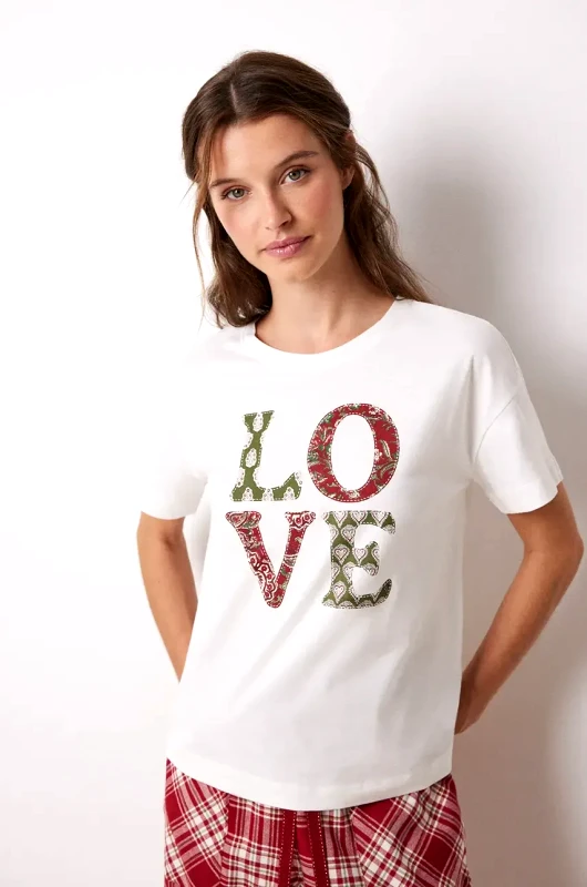 women'secret Βαμβακερό μπλουζάκι women'secret MIX AND MATCH LOVE ACTUALLY γυναικείο, χρώμα: μπεζ, 3278422