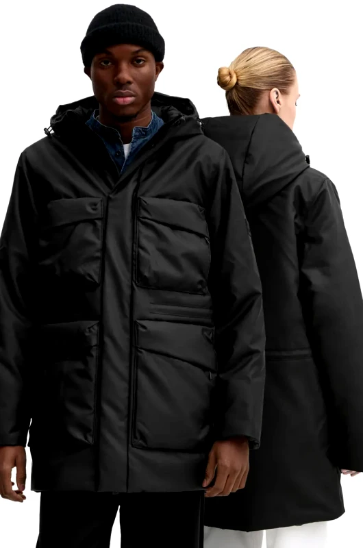 Rains Μπουφάν Rains Askim Long Insulated Cargo Jacket W3T4 χρώμα: μαύρο, 15930-01