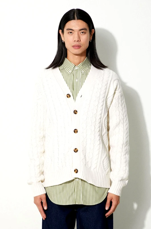 Drôle de Monsieur Μάλλινη ζακέτα Drôle de Monsieur Le Cardigan Torsades χρώμα: μπεζ, C-CA113-WO018-CM F3C-CA113-WO018-CM